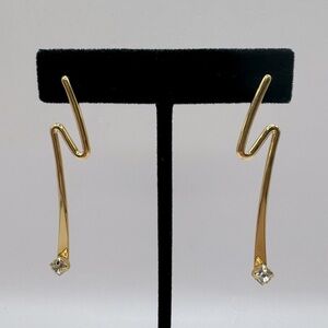 VINTAGE Gold-Tone Crystal Zig Zag Earrings